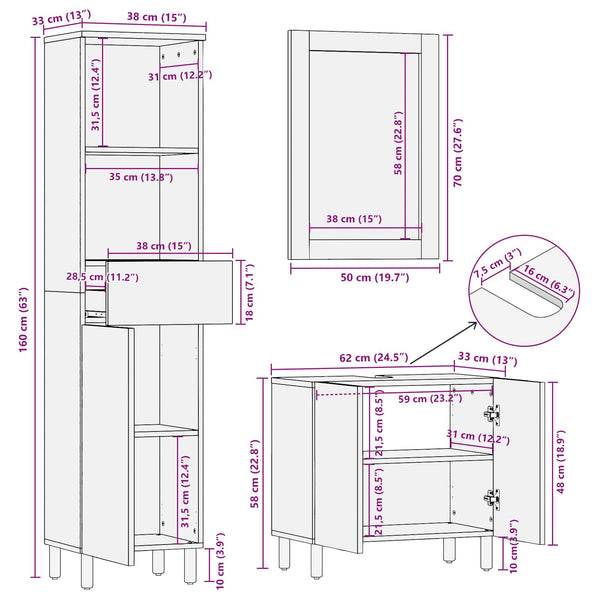 vidaXL Bathroom Furniture Sets with Shelf 3 pcs White Washed Finish