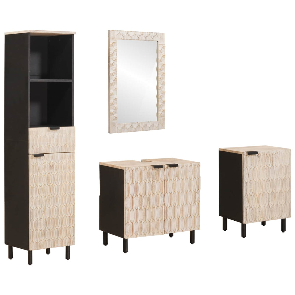 vidaXL Bathroom Cabinet Sets with Shelf 4 pcs White Washed Finish