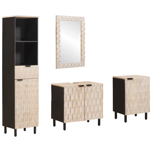 vidaXL Bathroom Cabinet Sets with Shelf 4 pcs White Washed Finish