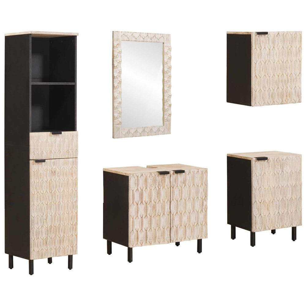 vidaXL Bathroom Cabinet Sets with Shelf 5 pcs White Washed Finish