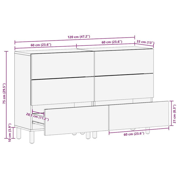 vidaXL Sideboard 2 pcs Acacia Brown Finish 60 x 33 x 75 cm