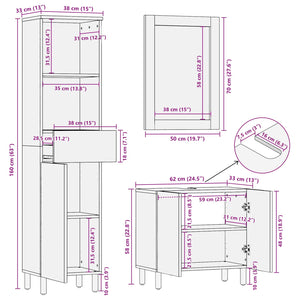 vidaXL Bathroom Furniture Set 3 pcs Acacia Brown Winish Solid Mango Wood