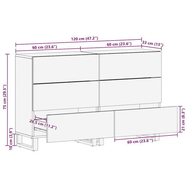 vidaXL Sideboard Set 2 pcs Natural 60 x 33.5 x 75 cm Solid Mango Wood