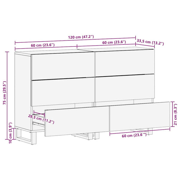 vidaXL Sideboard Set 2 pcs White 60 x 33.5 x 75 cm Solid Mango Wood