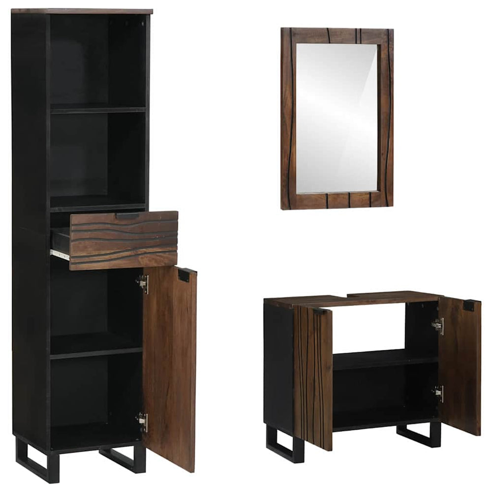 vidaXL Bathroom Furniture Set with Shelf 3 pcs Walnut Brown Engineered Wood