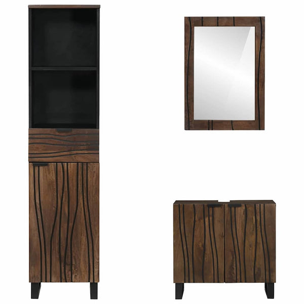 vidaXL Bathroom Furniture Set with Shelf 3 pcs Walnut Brown Engineered Wood