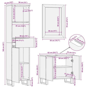 vidaXL Bathroom Furniture Set with Shelf 3 pcs Walnut Brown Engineered Wood