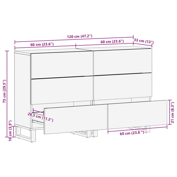 vidaXL Sideboard 2 pcs Brown 60 x 33 x 75 cm Solid Mango Wood