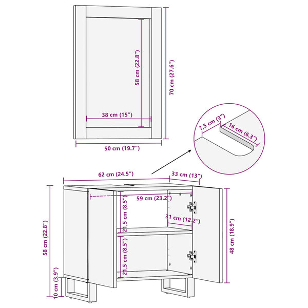 vidaXL Bathroom Cabinet Sets with Storage 2 pcs Brown Solid Mango Wood
