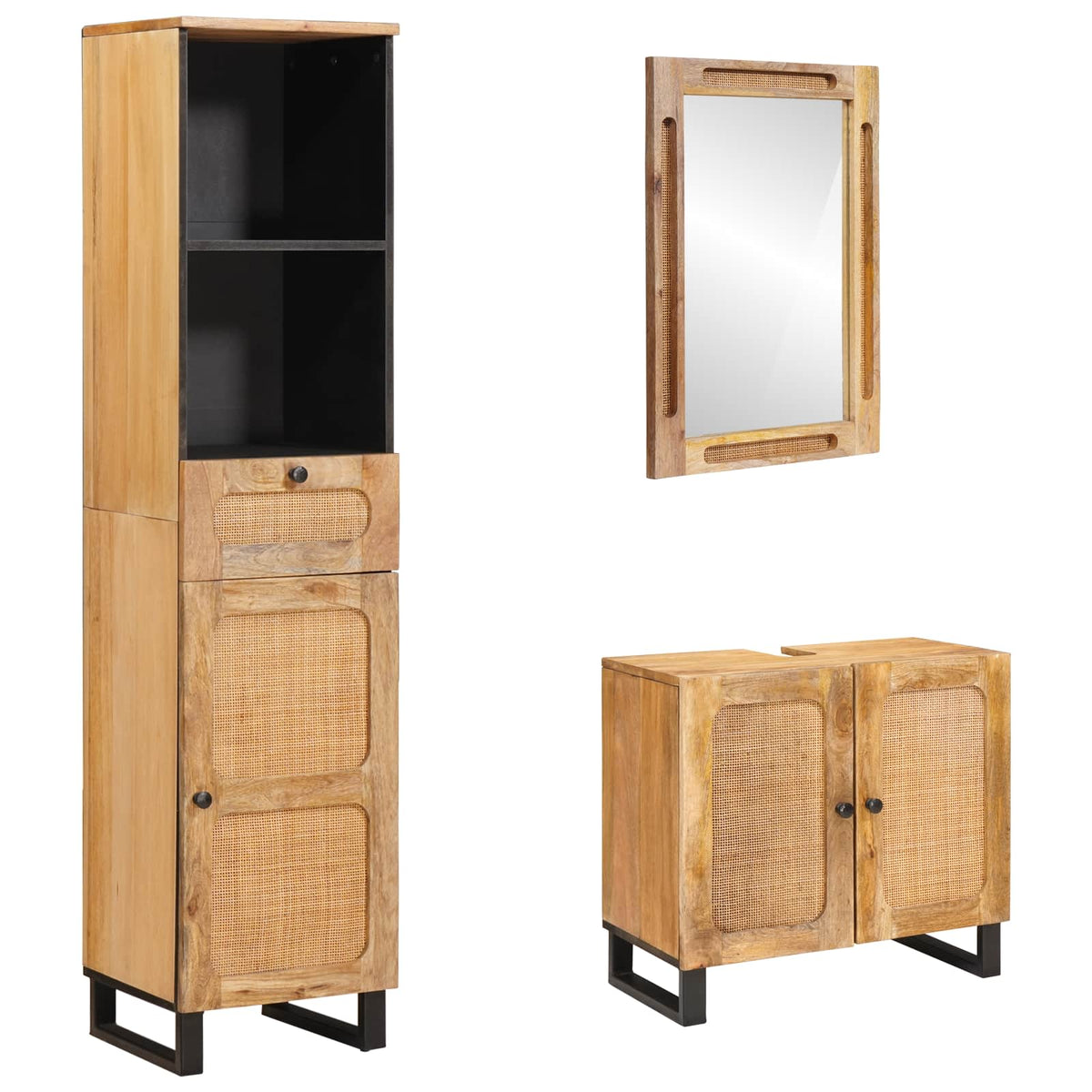 vidaXL Bathroom Furniture Sets with Drawers 3 pcs Natural Solid Mango Wood