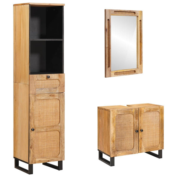 vidaXL Bathroom Furniture Sets with Drawers 3 pcs Natural Solid Mango Wood