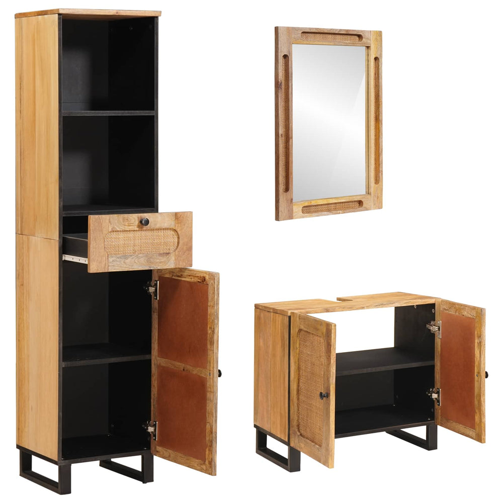 vidaXL Bathroom Furniture Sets with Drawers 3 pcs Natural Solid Mango Wood