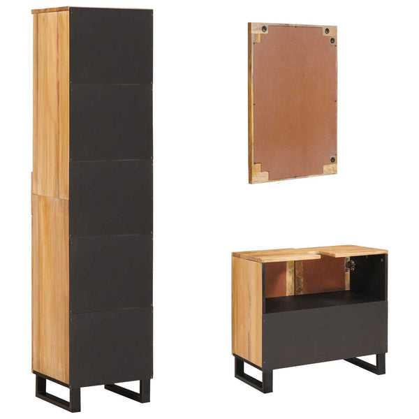 vidaXL Bathroom Furniture Sets with Drawers 3 pcs Natural Solid Mango Wood