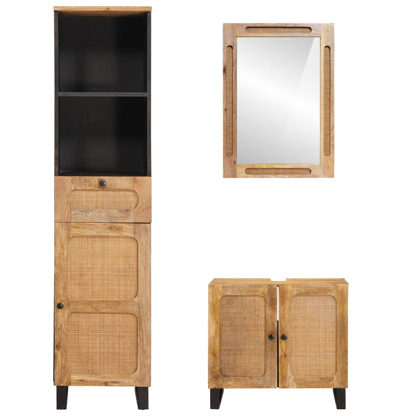 vidaXL Bathroom Furniture Sets with Drawers 3 pcs Natural Solid Mango Wood