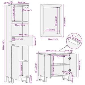 vidaXL Bathroom Furniture Sets with Drawers 3 pcs Natural Solid Mango Wood