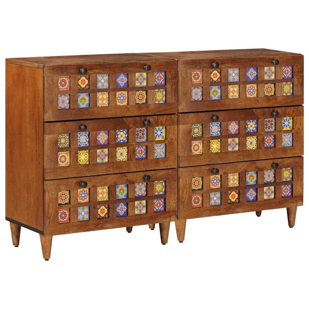 Sideboard 2er Set Walnuss Mango Massivholz
