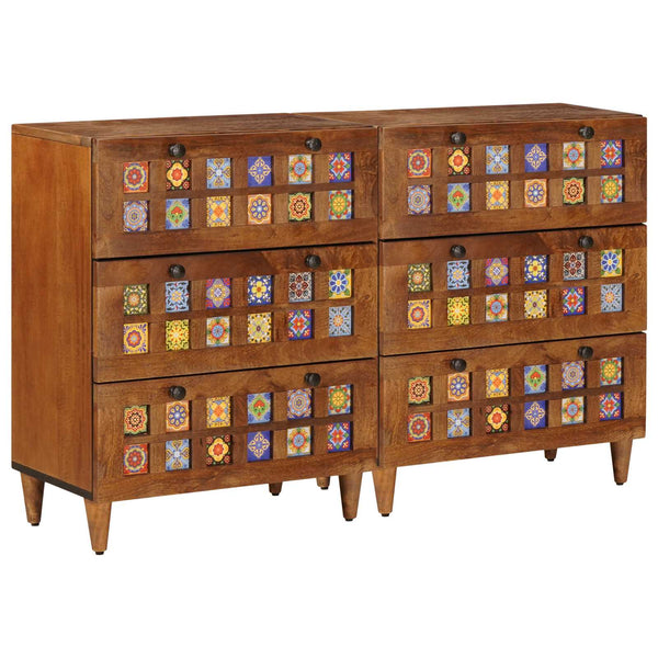 Sideboard 2er Set Walnuss Mango Massivholz