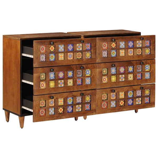 Sideboard 2er Set Walnuss Mango Massivholz