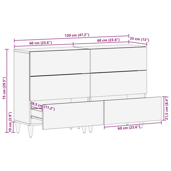 Sideboard 2er Set Walnuss Mango Massivholz