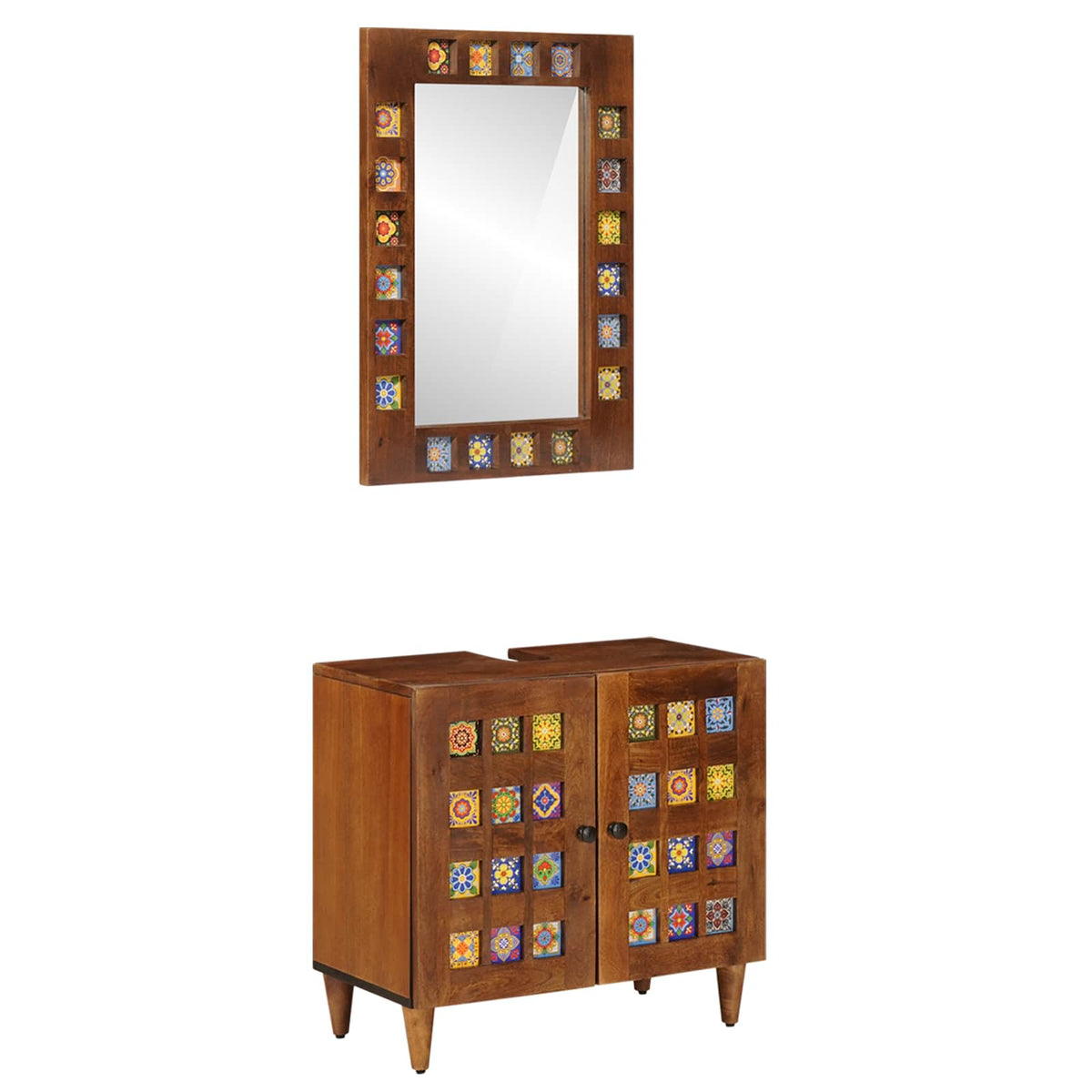 Wandmontiertes Badezimmermöbel-Set Walnuss Mango
