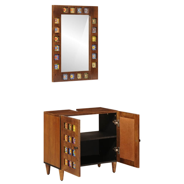 Wandmontiertes Badezimmermöbel-Set Walnuss Mango