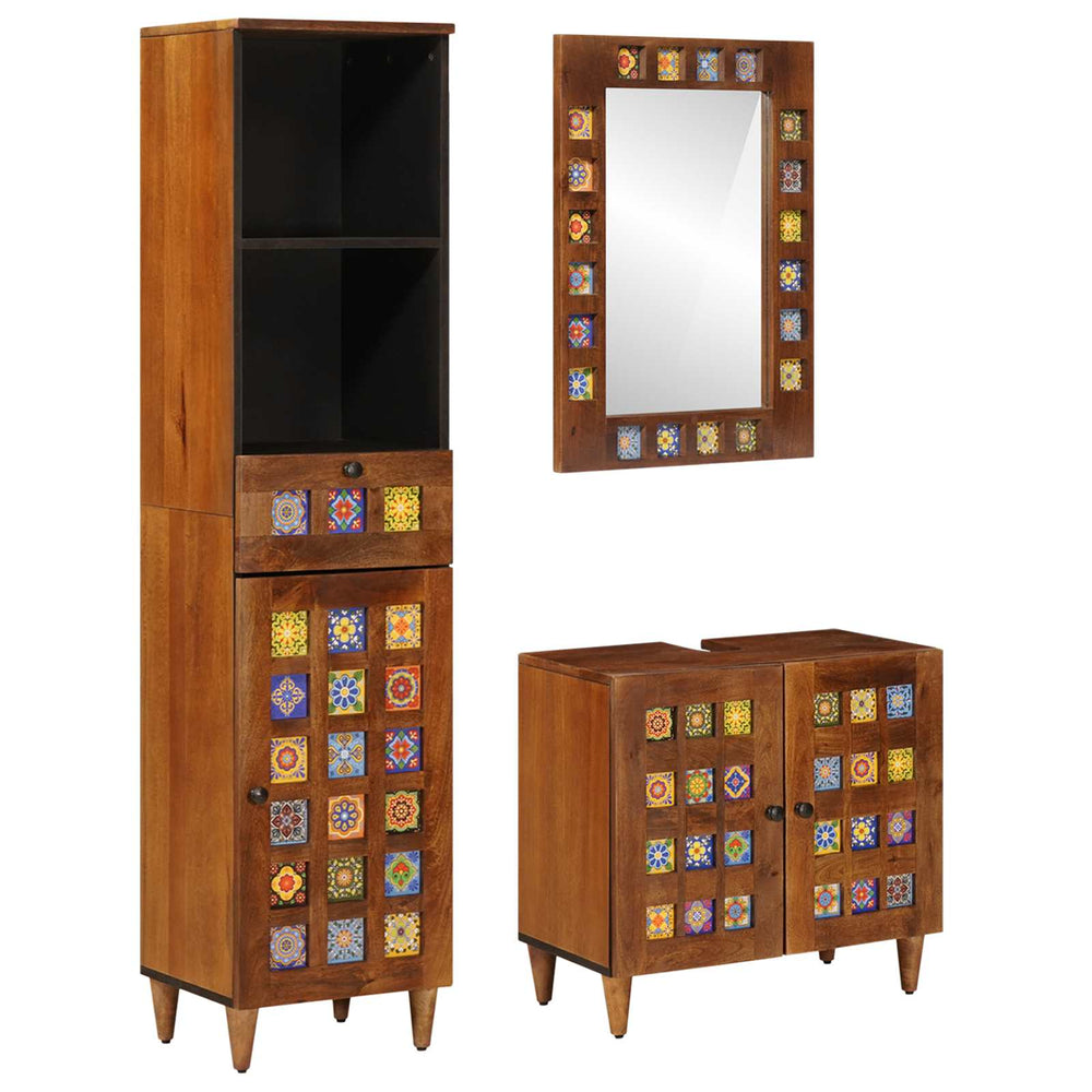 Badmöbel Set mit Regal Walnuss Mango