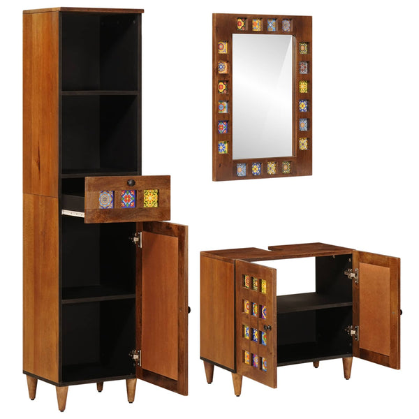 Badmöbel Set mit Regal Walnuss Mango