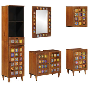 Badezimmermöbel Set mit Regal 5-teilig Walnuss Mango