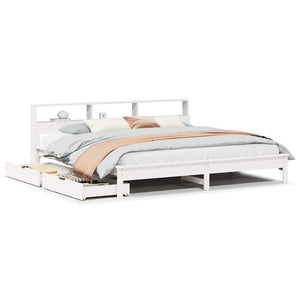 vidaXL Solid Wood Bed with Shelf without Mattress White 200x200 cm Pine
