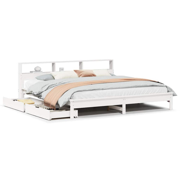 vidaXL Solid Wood Bed with Shelf without Mattress White 200x200 cm Pine