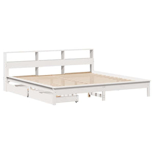 vidaXL Solid Wood Bed with Shelf without Mattress White 200x200 cm Pine