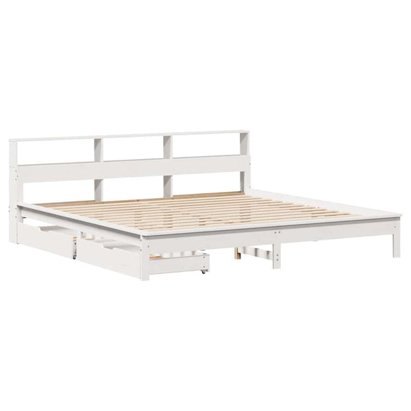 vidaXL Solid Wood Bed with Shelf without Mattress White 200x200 cm Pine