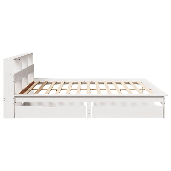 vidaXL Solid Wood Bed with Shelf without Mattress White 200x200 cm Pine