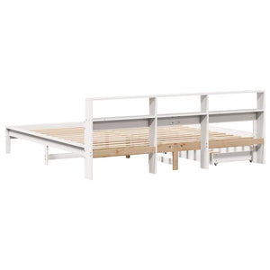 vidaXL Solid Wood Bed with Shelf without Mattress White 200x200 cm Pine