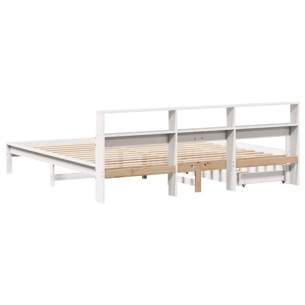 vidaXL Solid Wood Bed with Shelf without Mattress White 200x200 cm Pine