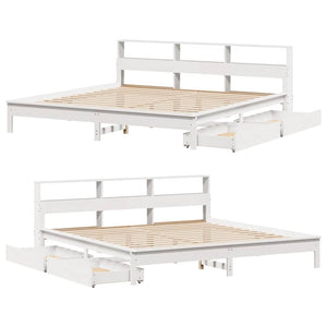 vidaXL Solid Wood Bed with Shelf without Mattress White 200x200 cm Pine