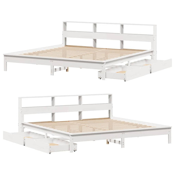 vidaXL Solid Wood Bed with Shelf without Mattress White 200x200 cm Pine