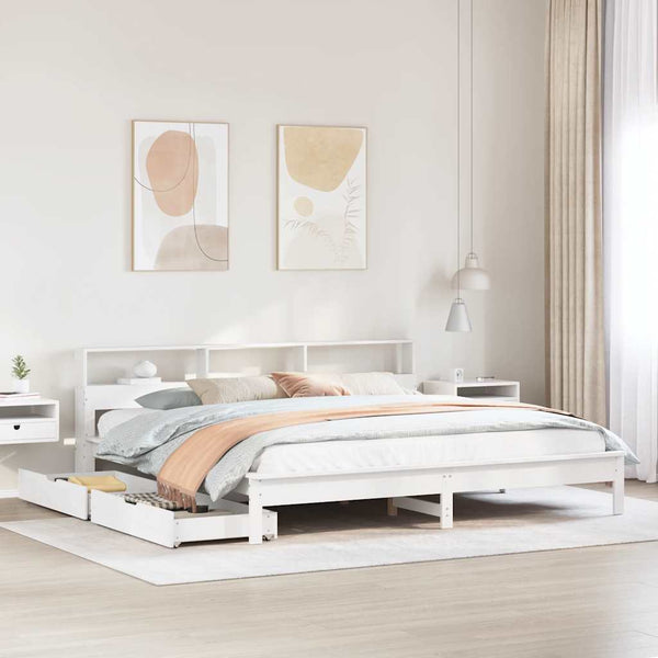 vidaXL Solid Wood Bed with Shelf without Mattress White 200x200 cm Pine