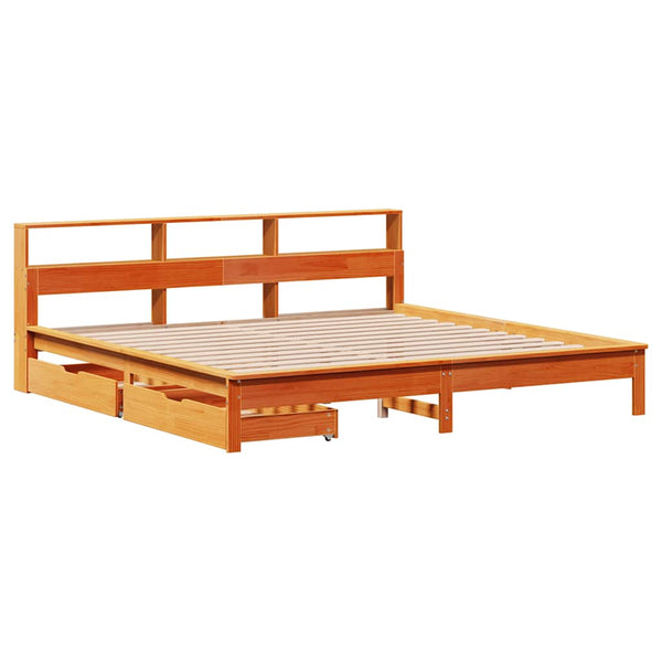 vidaXL Solid Wood Bed with Storage Shelf without Mattress Wax Brown 180x200 cm