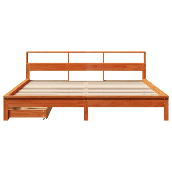 vidaXL Solid Wood Bed with Storage Shelf without Mattress Wax Brown 180x200 cm