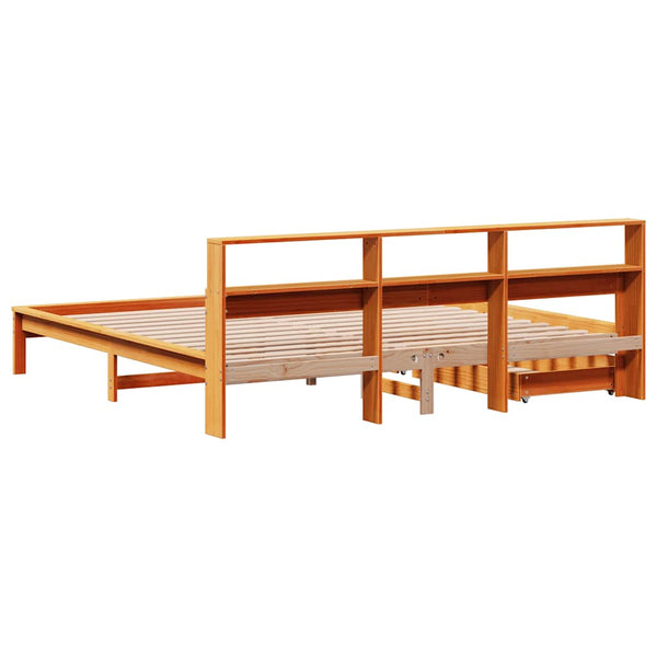 vidaXL Solid Wood Bed with Storage Shelf without Mattress Wax Brown 180x200 cm
