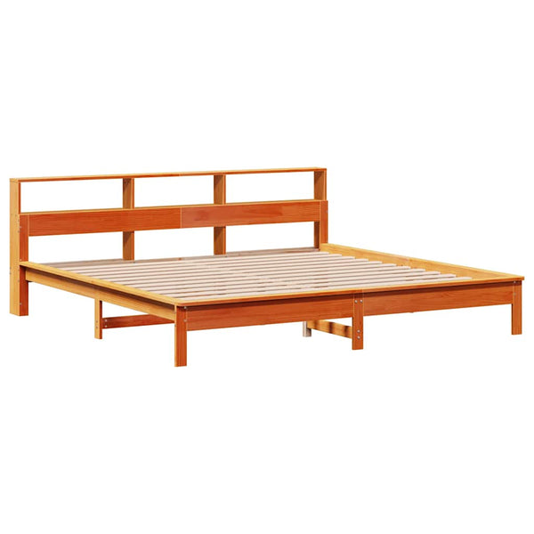 vidaXL Solid Wood Bed with Storage Shelf without Mattress Wax Brown 180x200 cm