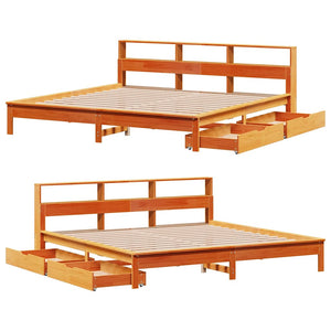 vidaXL Solid Wood Bed with Storage Shelf without Mattress Wax Brown 180x200 cm