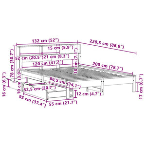 vidaXL Solid Wood Bed with Shelf without Mattress 120x200 cm Pine