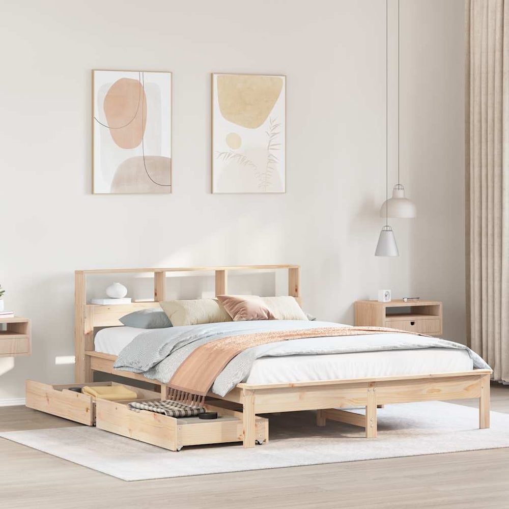 vidaXL Solid Wood Bed with Shelf without Mattress 120x200 cm Pine
