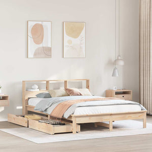 vidaXL Solid Wood Bed with Shelf without Mattress 120x200 cm Pine