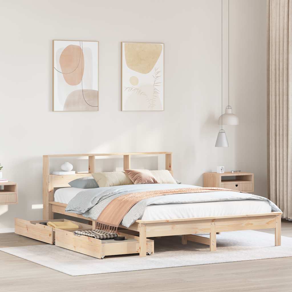 vidaXL Solid Wood Bed with Shelf without Mattress 120x200 cm Pine