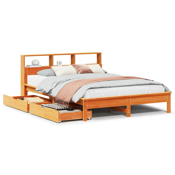 vidaXL Solid Wood Bed with Storage Headboard without Mattress Wax Brown 120x200 cm