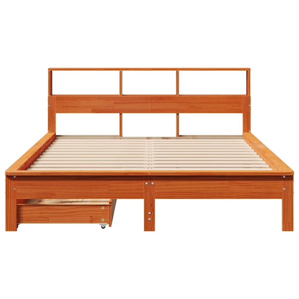 vidaXL Solid Wood Bed with Storage Headboard without Mattress Wax Brown 120x200 cm