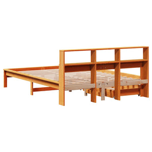 vidaXL Solid Wood Bed with Storage Headboard without Mattress Wax Brown 120x200 cm